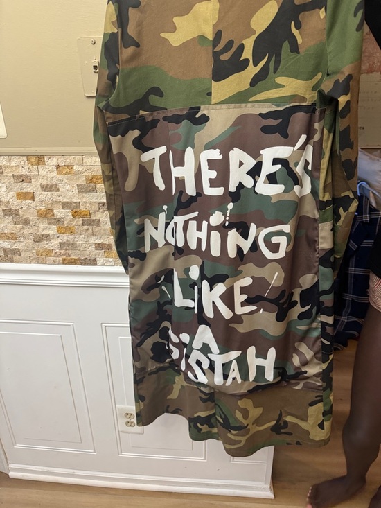 The Unbranded Brand Jackets & Blazers - There is nothing like a sister: Green and Brown Camo Graphic Long Coat